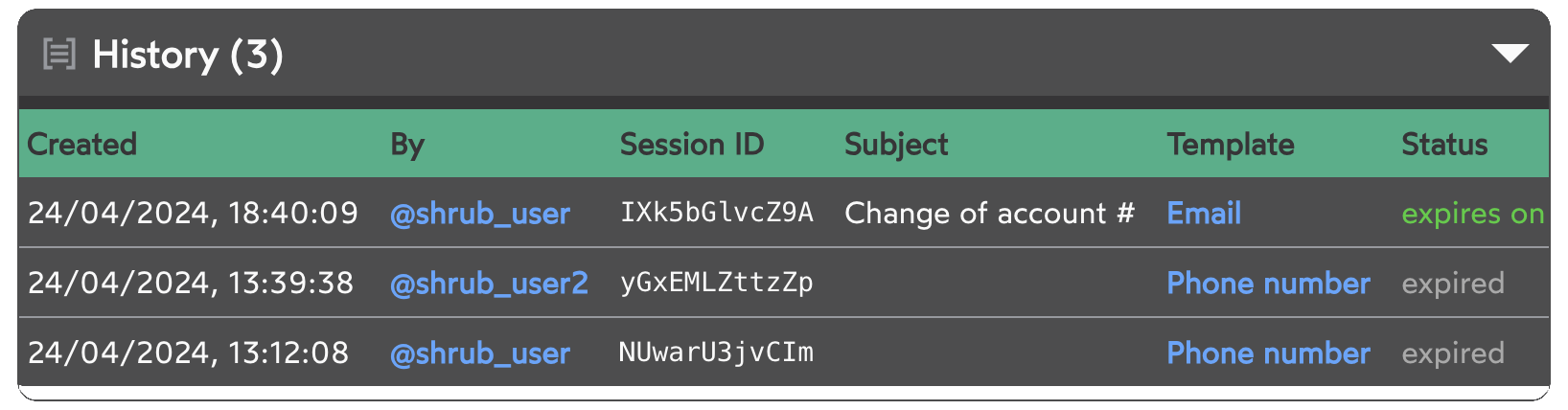 Mutual authentication history